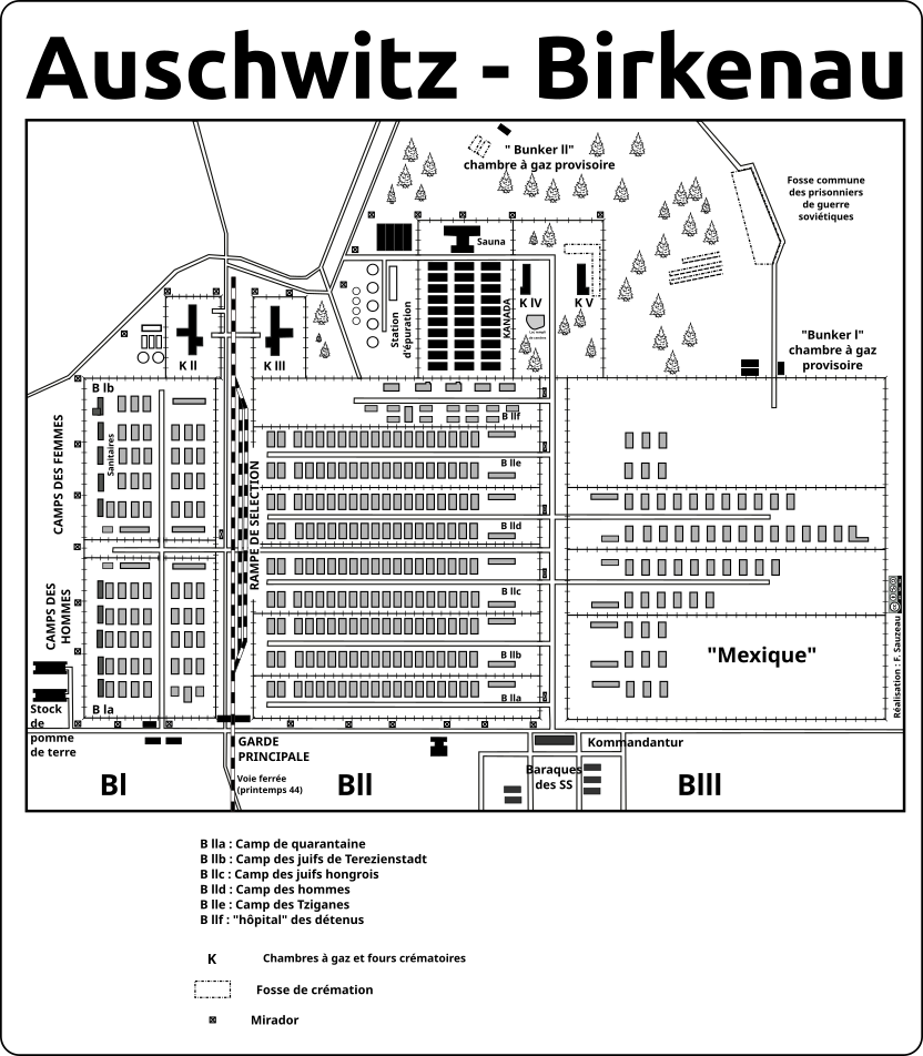 plan du camps d'Auschwitz - Birkenau en noir et blanc