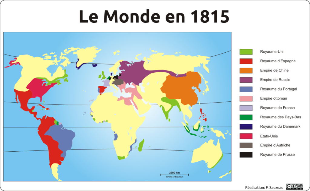 planisphère du monde colonisé en 1815