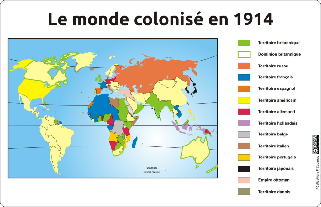 planisphère du monde colonisé en 1914
