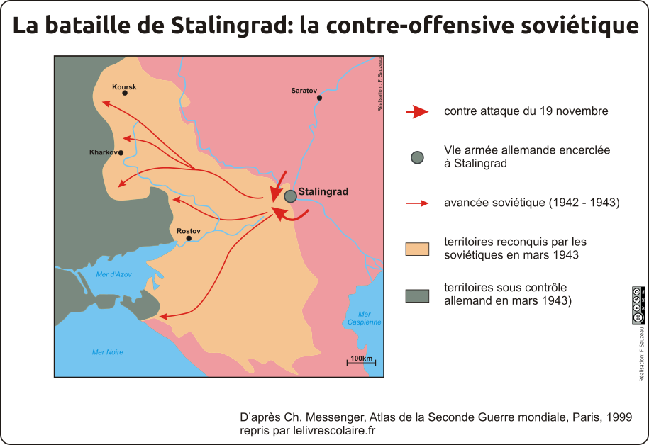 Carte illustrant la contre-offensive soviétique en novembre 1942.
