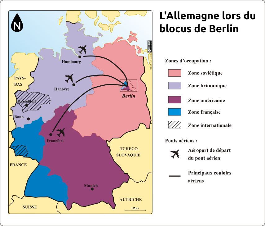 carte de l'Allemagne lors du blocus de Berlin