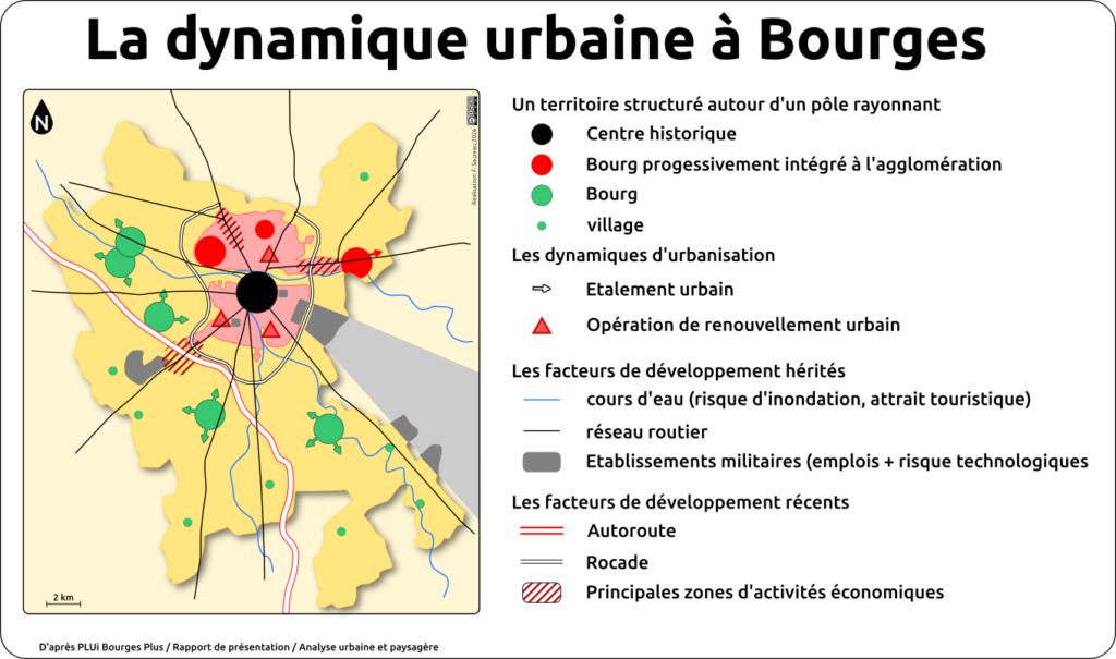 carte de synthèse sur la dynamique urbaine à Bourges