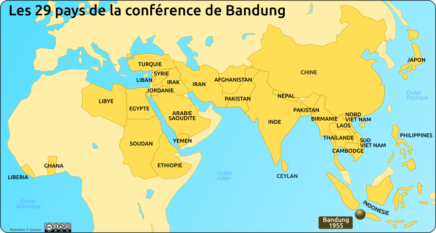 Carte des pays participants à la Conférence de Bandung