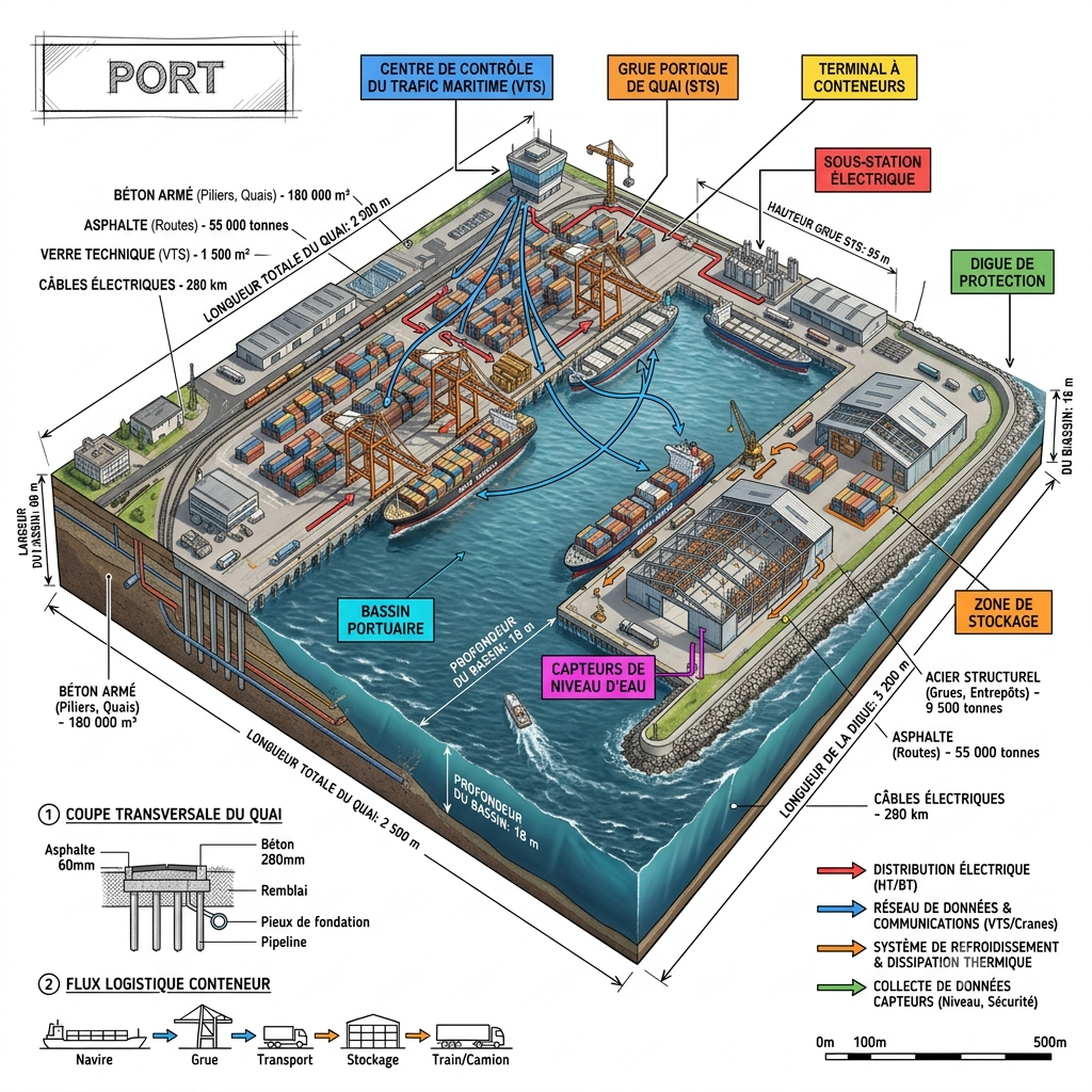 schéma 3D isométrique d'un port