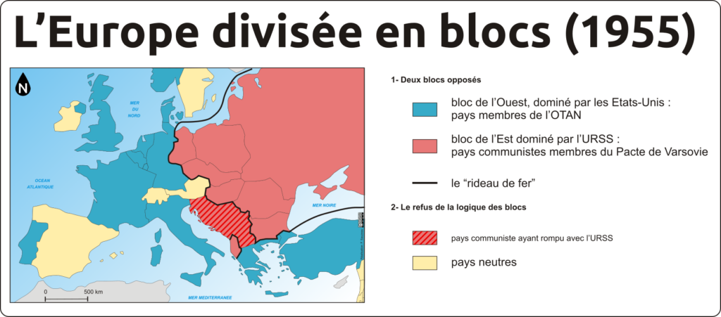 Carte de l'Europe politique en 1955 (version légende à droite de la carte)