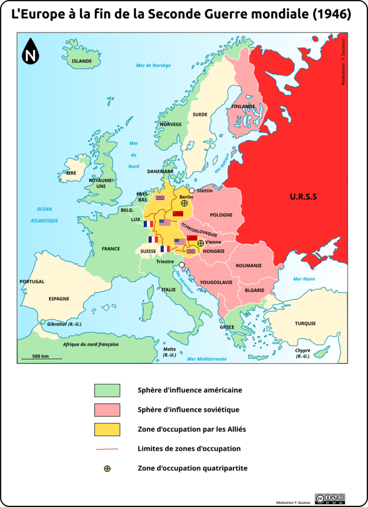 Carte de l'Europe en 1946 (légende sous la carte)