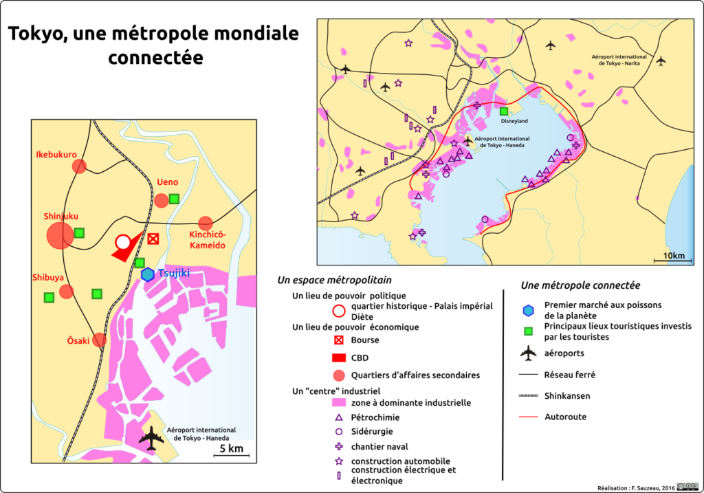 Ensemble cartographique illustrant le niveau mondiale de la métropole de Tokyo
