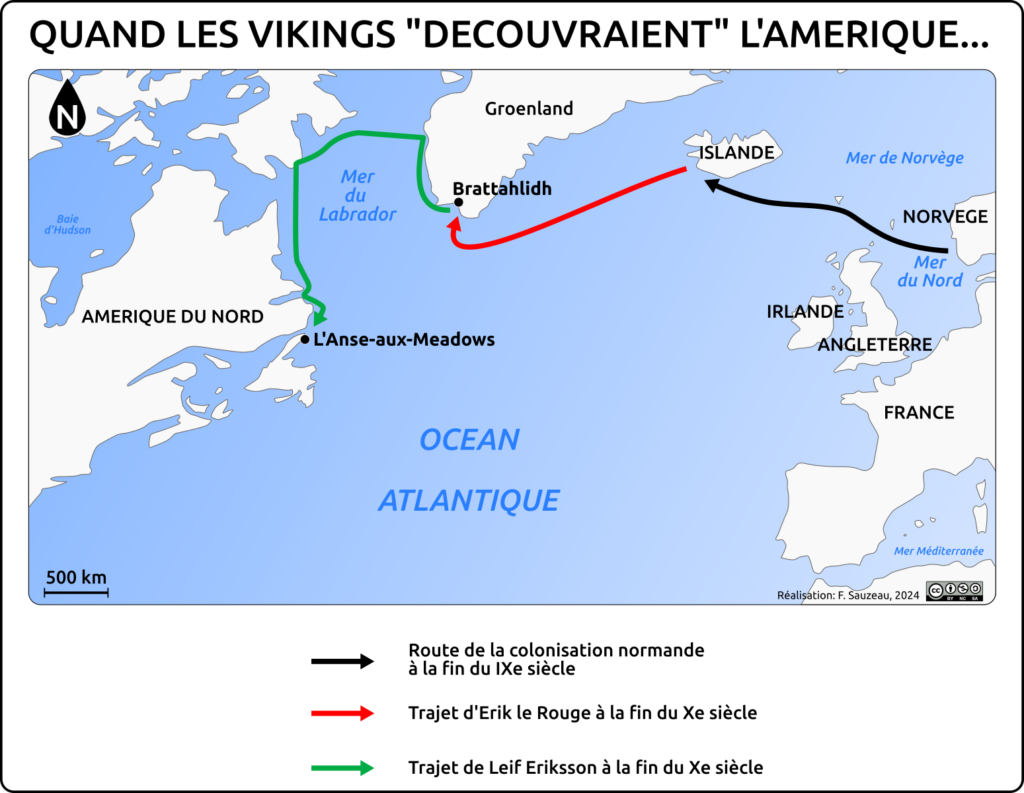 Carte des routes maritimes suivies par les Vikings vers l'Amérique du Nord