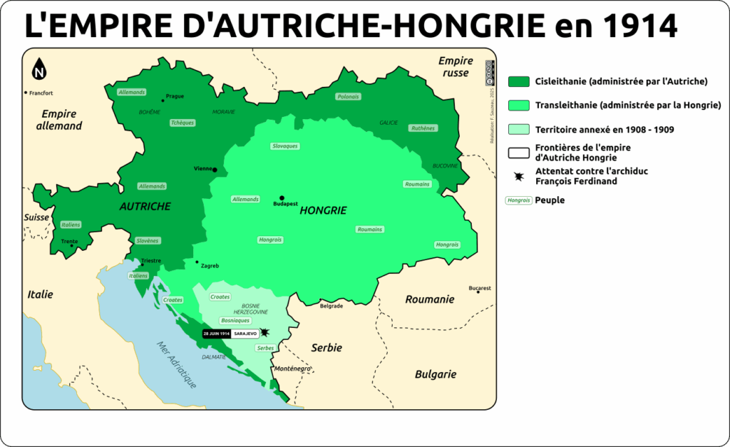 Carte de l'empire d'Autriche Hongrie en 1914