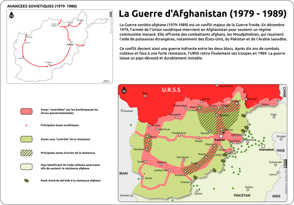 carte montrant l'invasion et l'occupation de l'Afghanistan par les troupes soviétiques entre 1979 et 1989