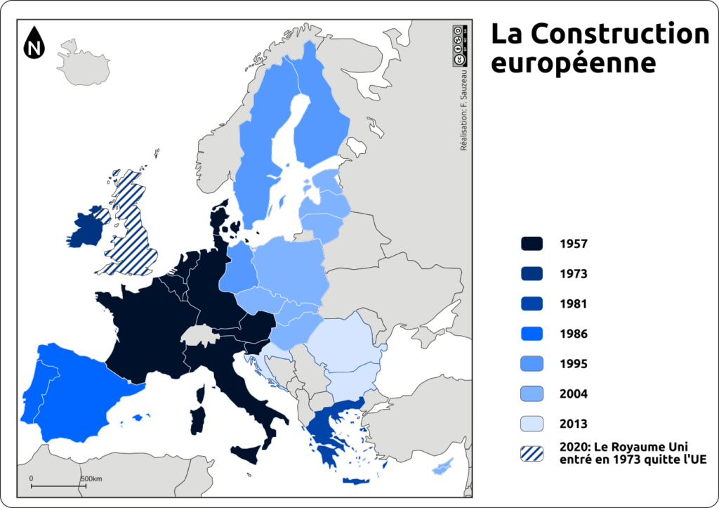 carte des différentes élargissements de l'Union européenne