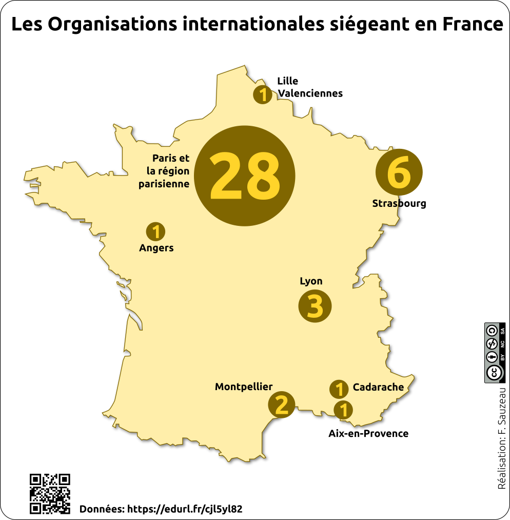 carte de la répartition des organisations internationales siégeant en France
